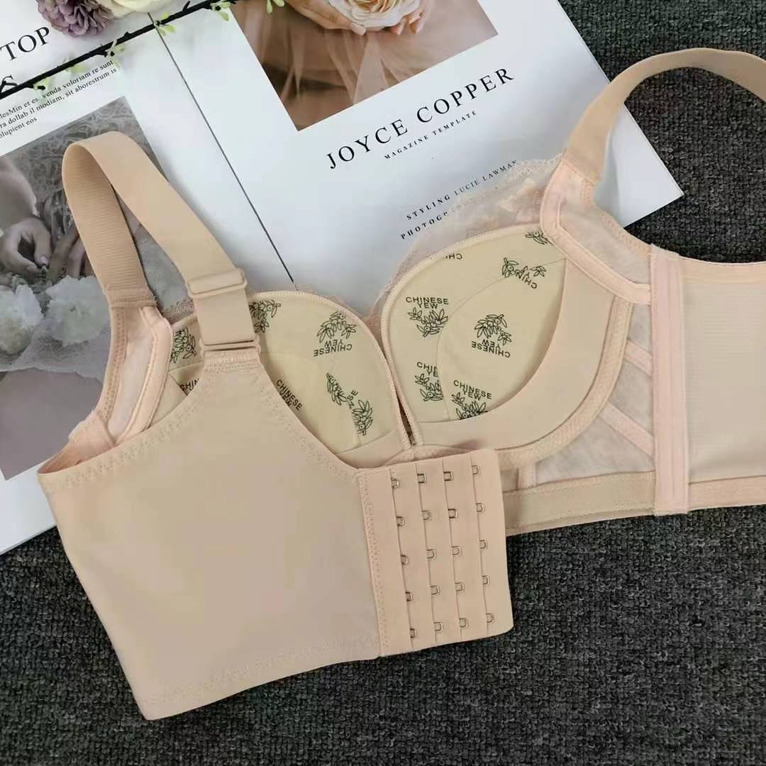 Nuevo sujetador de alta calidad de moda de encaje jacquard transpirable y cómodo ajuste lateral de pecho de botón múltiple ropa interior mujer