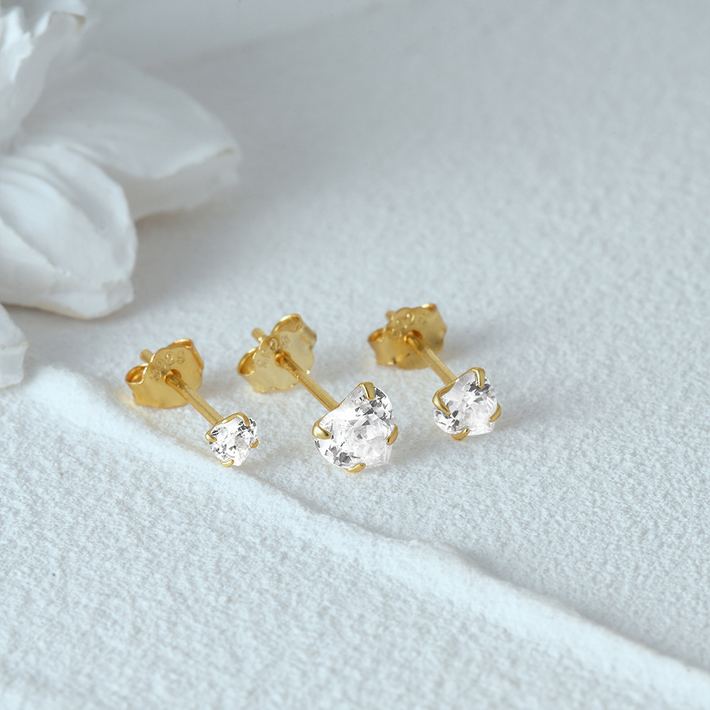 3g Weight Zircon Inlay Material Ear Studs Classification 3 Pieces Set Quantity Daily Occasion 925 Sterling Silver Material Geometric Pattern Women's Gender Plating, Inlay Design Simple Style Style 3 Pieces Set 925 Sterling Silver Zircon Geometric Ear Studs 6