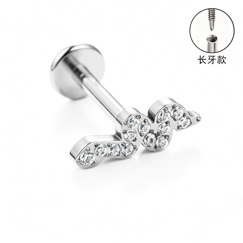 F136 Titanium Alloy Ear Studs Carved Long Tooth Ear Bone Studs Zirconia Lip Studs G23 Titanium Body Piercing Jewelry detail image 11