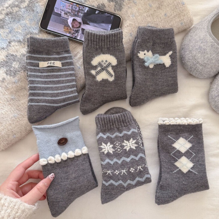 26 Autumn and Winter Blue-Gray Wool Socks with Bowknot Egg Retro Stripes Thickened Warm Slouch Socks Mid-Calf Socks for Women Ins 26 Autumn and Winter Blue-Gray Wool Socks with Bowknot Egg Retro Stripes Thickened Warm Slouch Socks Mid-Calf Socks for Women Ins