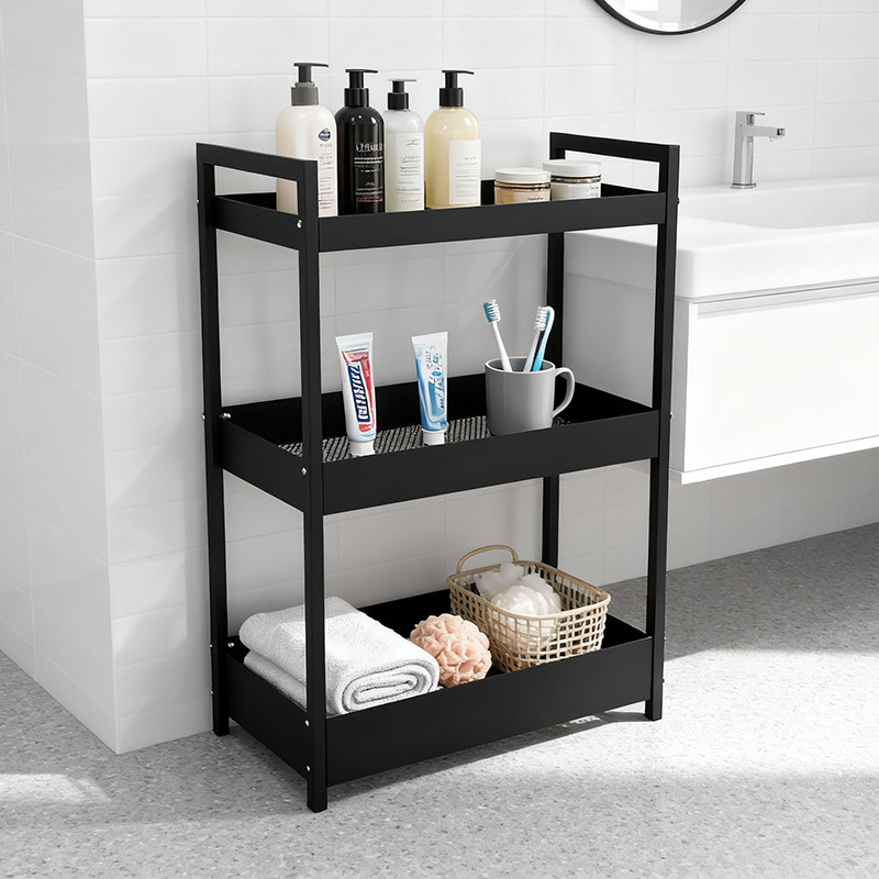 Carbon Steel Black Storage Rack Kitchen Storage Rack Hot Pot Restaurant Three-Layer Side Dish Rack Removable Household Floor-Standing Storage Rack