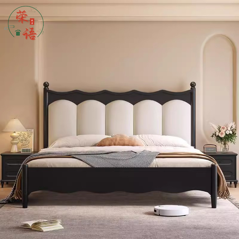 Antique Style Solid Wood Bed Simple Modern Master Bedroom Double Bed 1.5 Meters Storage 1.8 Meters Double Bed Bedroom Furniture