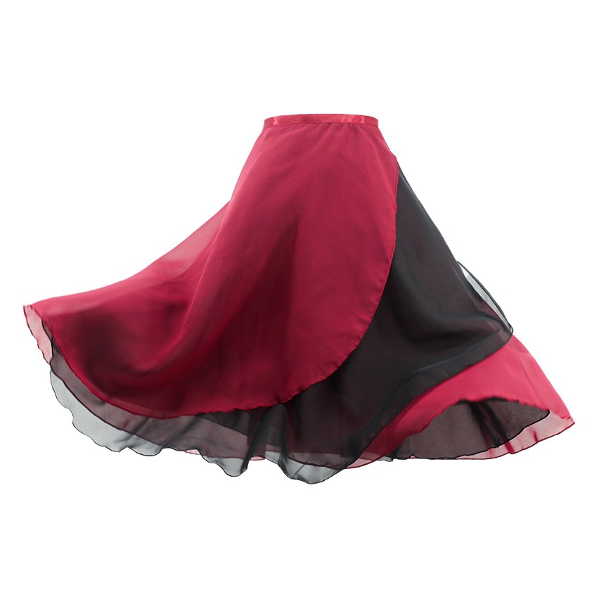 Ropa de práctica de baile para adultos falda de gasa de media longitud Falda midi Falda de baile de ballet falda de baile de gran swing falda de una pieza con cordones