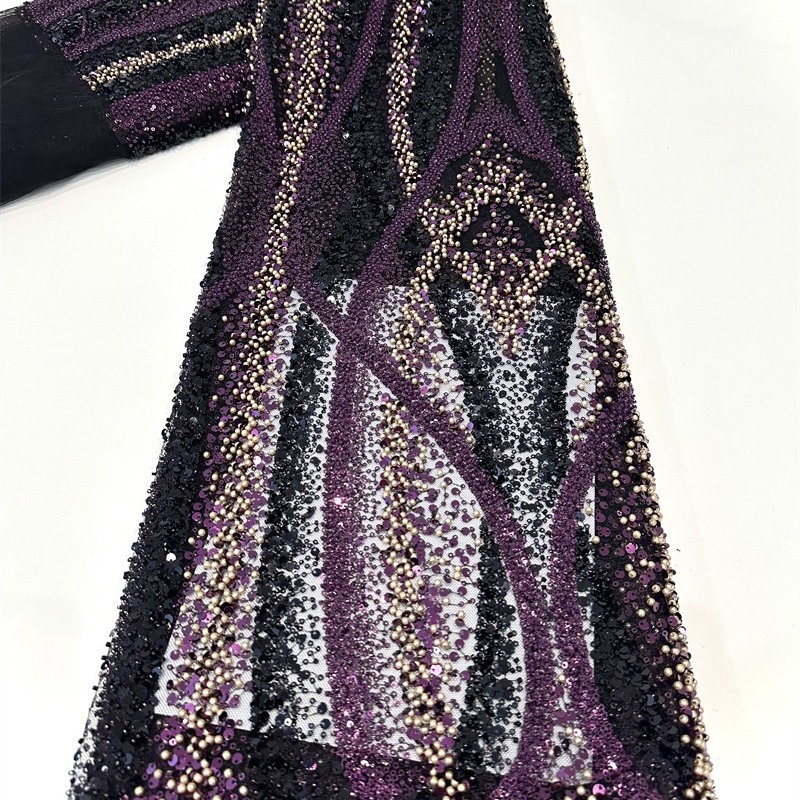 Tejido de sequilla tubo de cuentas bordado red de hilo inferior bordado cuentas de rendimiento ropa de vestido de ropa de niños tela bordado tridimensional bordado