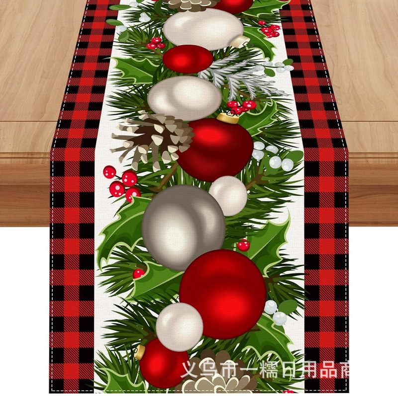 国境を越えて人気のクリスマステーブル旗サンタクロースヘラジカ雪だるま亜麻プリント客間茶卓装飾品|undefined