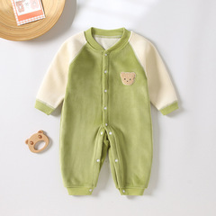 Autumn and winter baby jumpsuits plus velvet for male and female babies long-sleeved thickened warm clothes newborn cartoon boneless crawling clothes