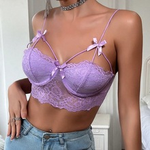 柯丽欧新款有钢圈蕾丝花边露背吊带上衣性感蝴蝶结小背心女 21623