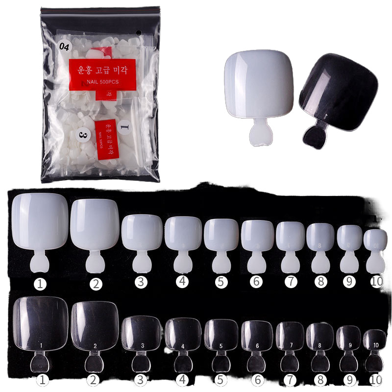 White transparent organic acrylic fake nails for toes for nails