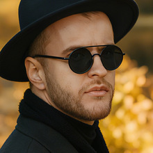 2025新款欧美时尚椭圆太阳镜男金属镜框复古双梁个性墨镜男款跨境