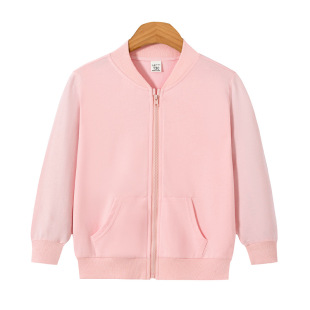 Children's round neck jacket Spring and Autumn new boys and girls solid color sports sweater thread zipper cardigan casual baseball uniform