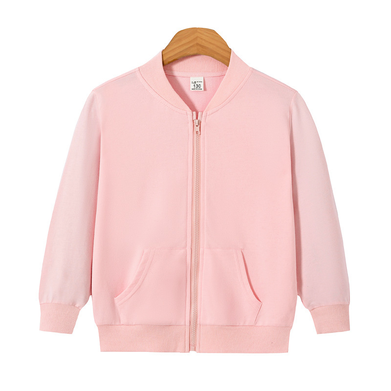 Children's round neck jacket Spring and Autumn new boys and girls solid color sports sweater thread zipper cardigan casual baseball uniform