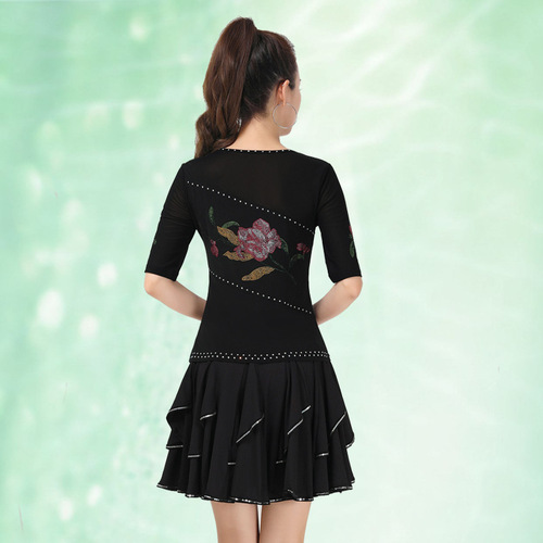 Women's Latin dance tops, three-quarter sleeve jitterbug dance costumes, square dance tops, performance clothes, modern dance tops