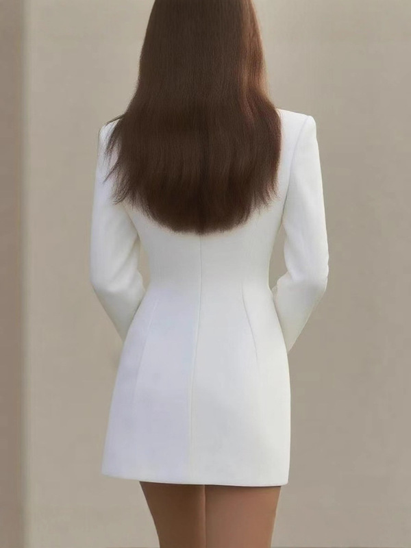 2025欧美新款春秋季亚马逊黑白长袖木边耳西装外套时尚休闲女|undefined