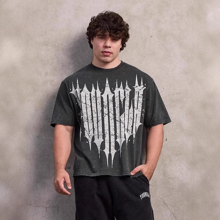 YOUNGLA American New Men's Oversized T-shirt Jogging Sports Fitness Cotton Round Neck Short Sleeve Fashionable Casual T-shirt