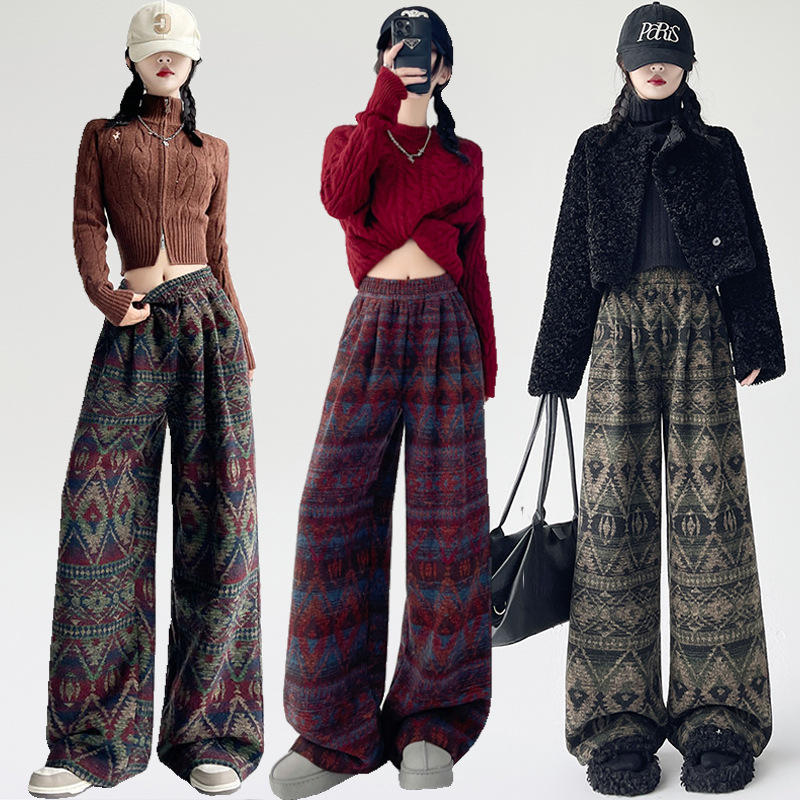复古裤高腰印染裤保暖暖暖裤名族风