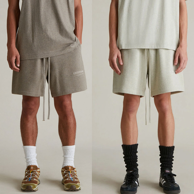 Essentials Color-Blocked Small Logo Niche High Street American Style Loose Cotton Terry Shorts for Men Summer