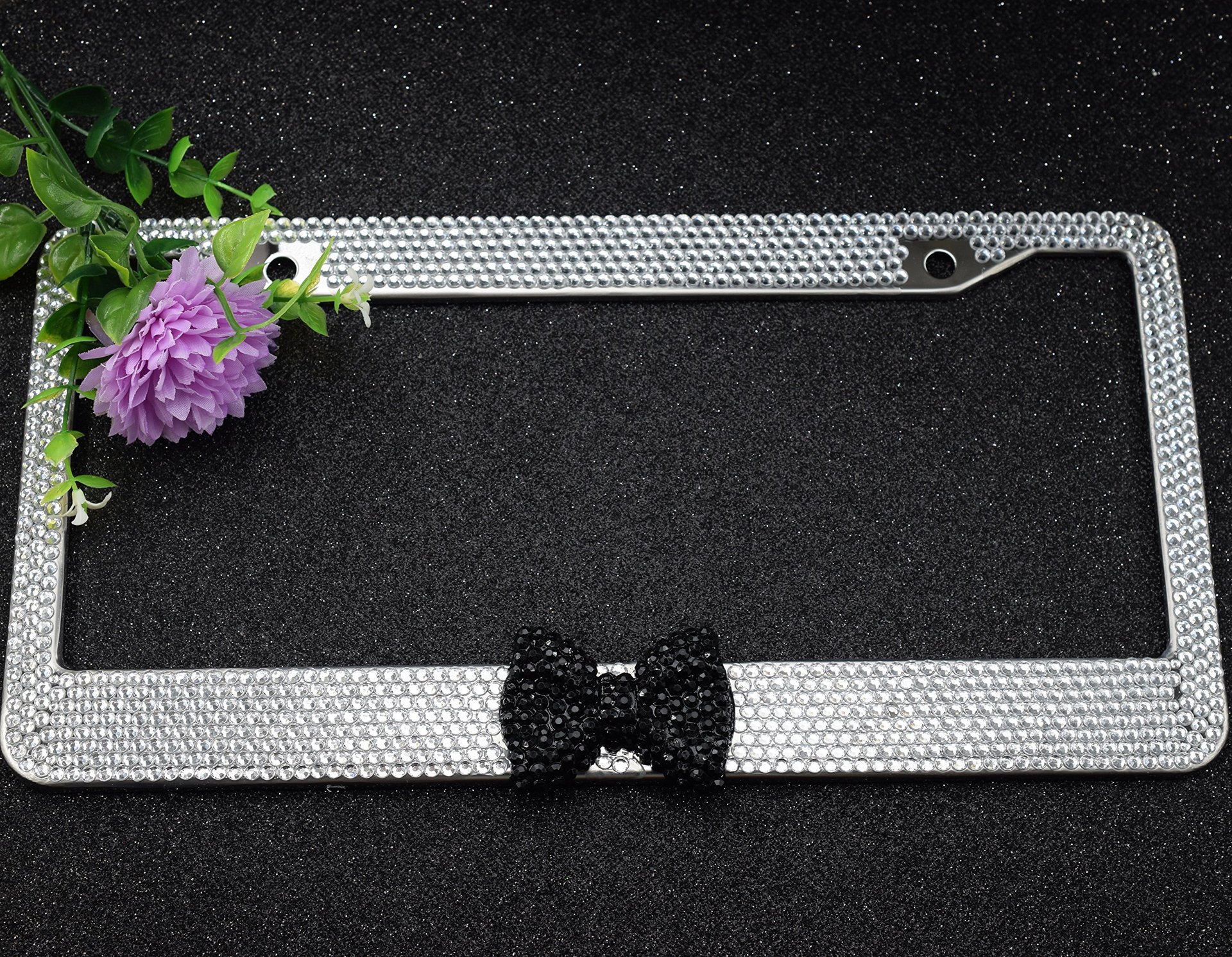 Car license plate frame with diamonds, high-end cross-border crystal diamond license plate holder, simple and stylish, US standard license plate frame for women