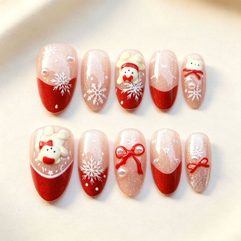 Cross-border e-commerce 3D Christmas-themed nail art: cute bear, bow, snowflake, cat-eye, and ice-clear designs for nail wraps Cross-border e-commerce 3D Christmas-themed nail art: cute bear, bow, snowflake, cat-eye, and ice-clear designs for nail wraps