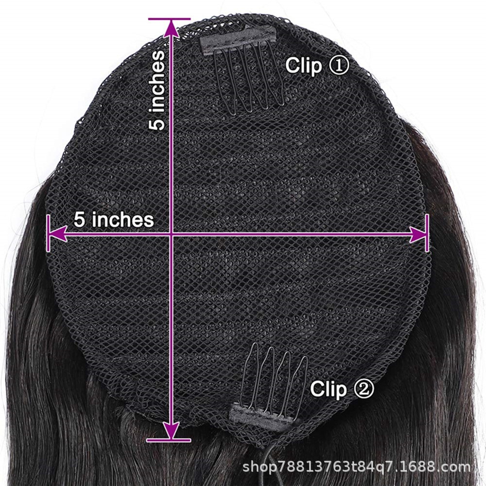 Cordón recto Cola de Caballo pelo real Cola de caballo cordón cabello humano seda Cola de Caballo peluca