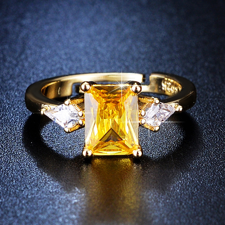 Square Pattern Women'S Gender Luxurious Square Copper Plating Inlay Zircon Open Ring