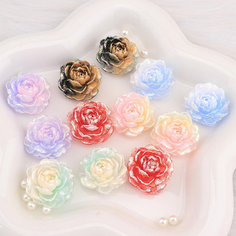 Flashing Luminous Peony Flower DIY Phone Case Keychain Pendant Material Kit Cream Glue Storage Box Decoration