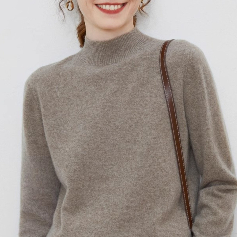 2025 Autumn New Half-Turtleneck Slimming Wool Sweater Women's Cashmere Knitted Base Shirt Loose and Stylish Sweater