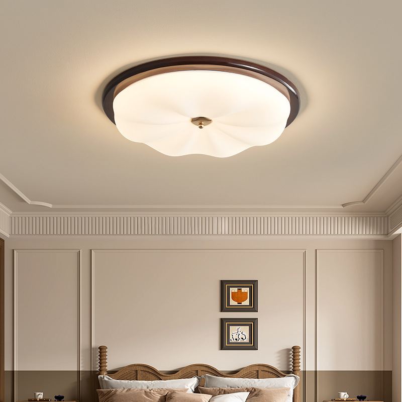 Lámpara de dormitorio, lámpara de techo, crema, estilo antiguo, color de nogal, simple, retro, madera maciza, protección ocular, dormitorio principal, lámpara de habitación de libro