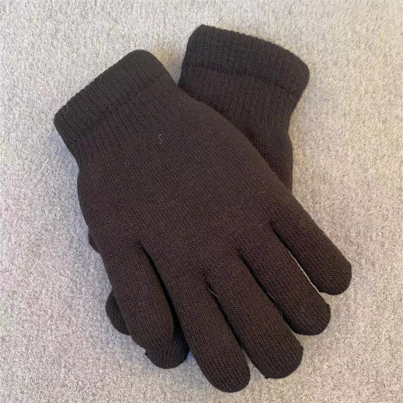 Fábrica al por mayor de lana de punto de doble capa engrosada de lana forrada caliente a prueba de frío guantes de dedo negro puro de algodón acolchado noreste grueso