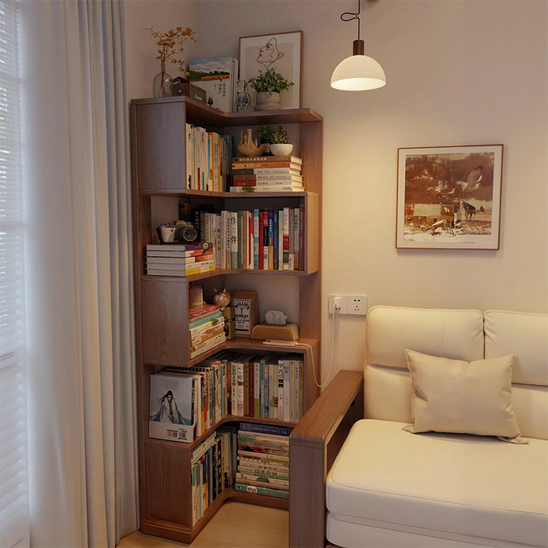 librería de gran capacidad estante de piso de madera sólida esquina estante de libros contra la pared armario de almacenamiento armario de almacenamiento dormitorio Gabinete de exhibición