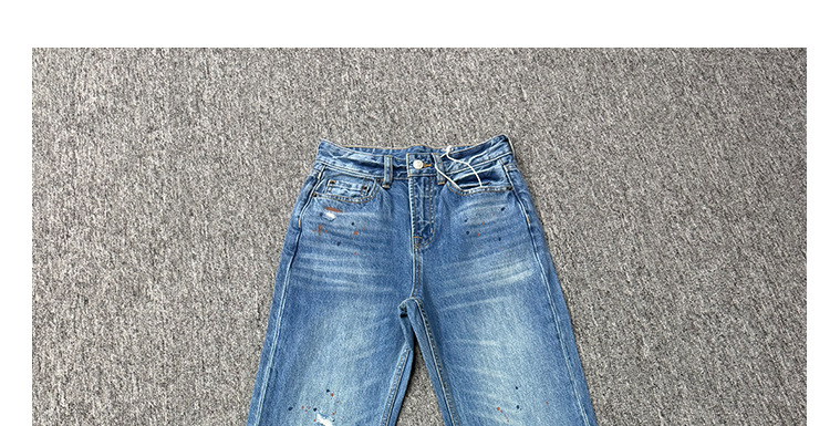 Högmidjade flare jeans för kvinnor blå med graffiti tryck_voghion.com