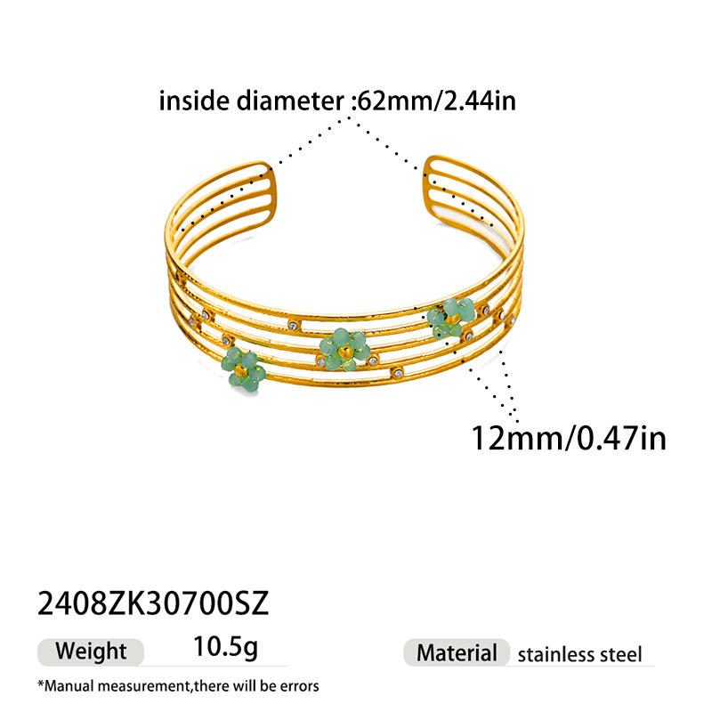 Tina transfronterizo de la versión ancha de acero inoxidable pulsera de oro ajustable personalidad nicho primavera y verano joyas de flores al por mayor image 7