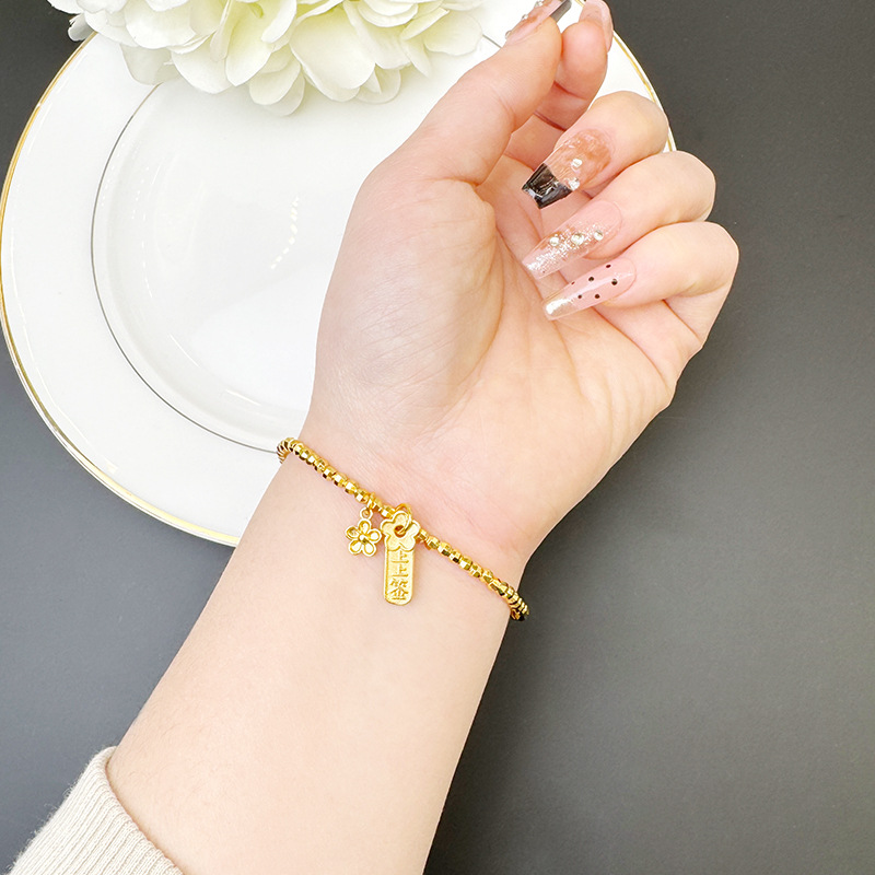 Brazalete de oro de arena vietnamita ligero lujoso en el viento firmado en flor de melocotón pulsera de plata de dos pulseras para mujeres que no se desvanecen joyas de mano