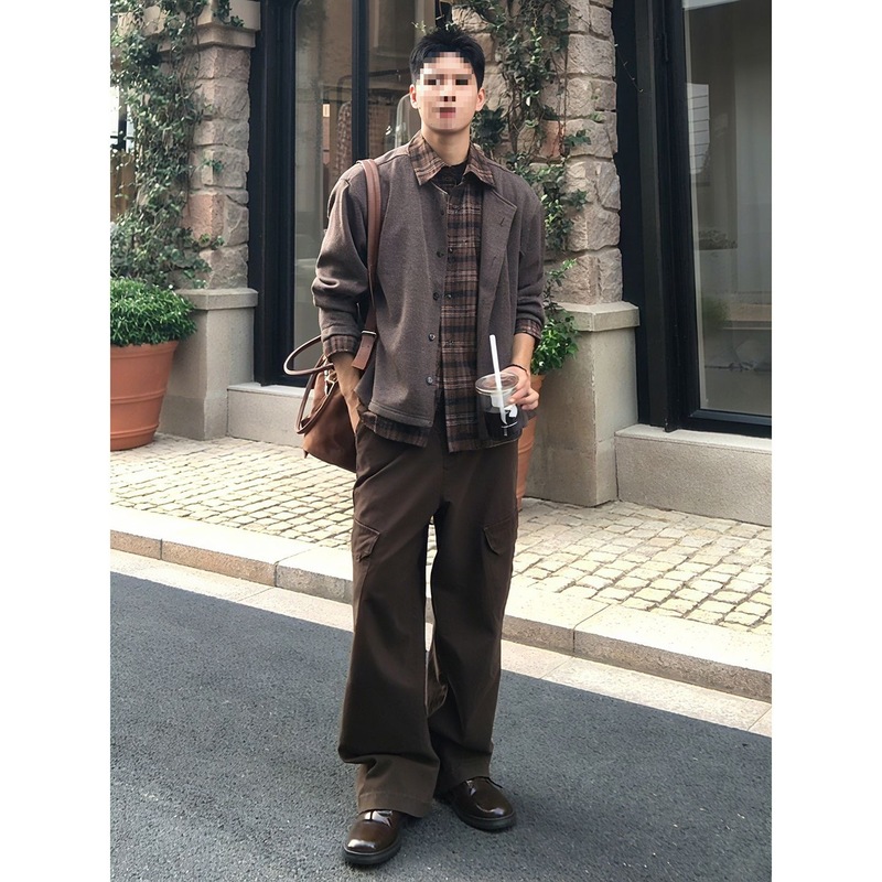 假两件黑色格纹衬衫领针织衫男款韩系氛围感早秋上衣毛衣开衫外套|undefined