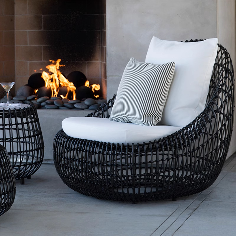 Sofá de ratán de patio nórdico, balcón al aire libre, silla de ratán, mesa de centro, combinación de solárium, acción para romper el hielo, cama de ratán del mismo estilo
