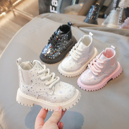 Autumn new arrival kids' shoes: girls' shiny leather fashion Martin boots, Korean-style low-cut versatile ankle boots—hot-selling!