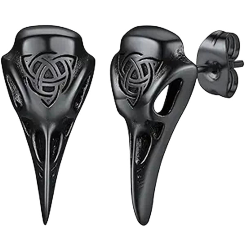 Black Crow Skull Earrings, Punk Celtic Knot Design Earrings, Personalized Trendy Unisex Earrings