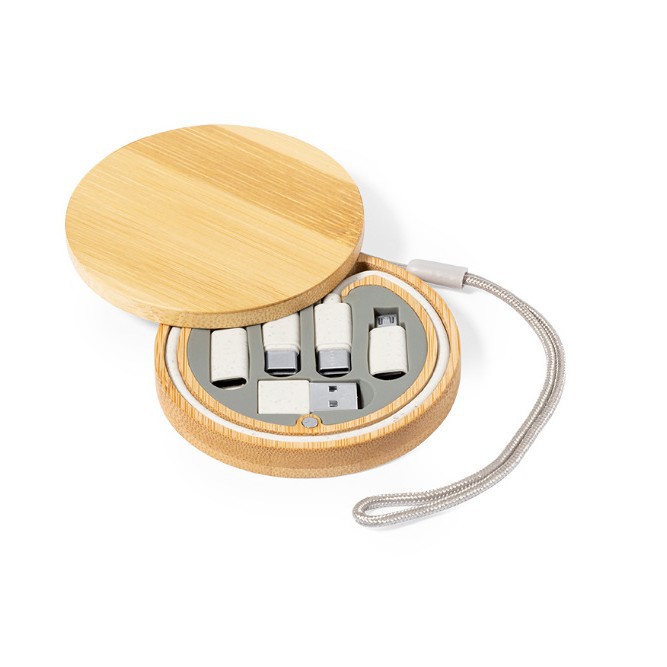 Bamboo and wood environmental protection six-in-one mobile phone fast charging data line storage box to develop LOGO multi-function data adapter