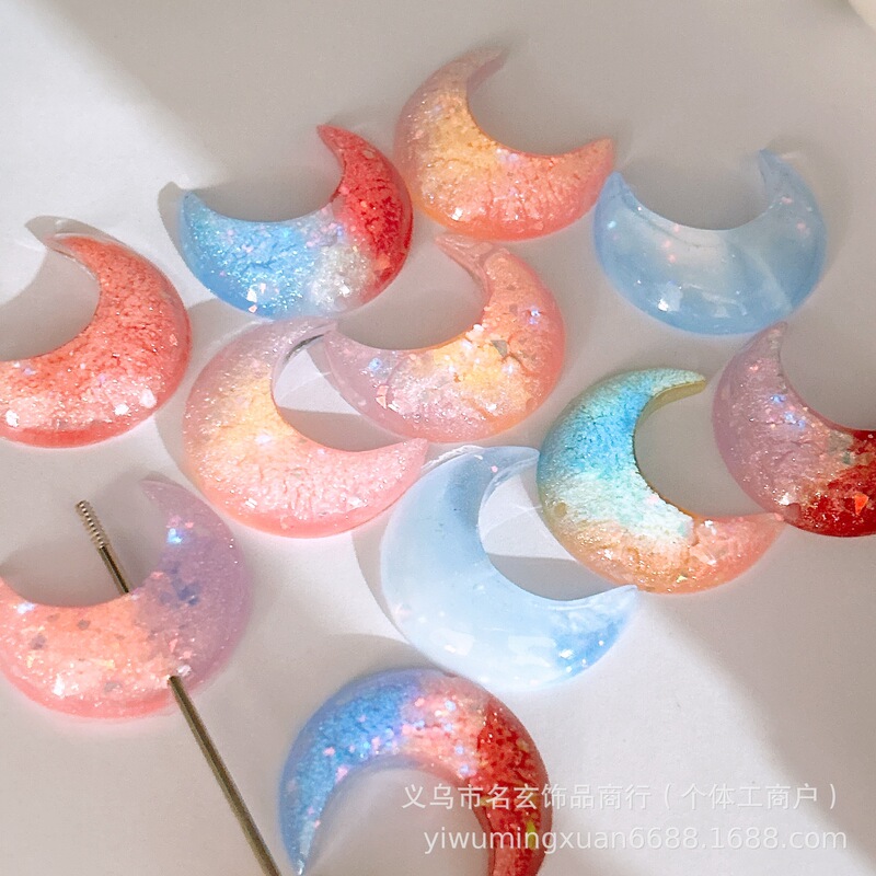 35*30mm竖孔星空夜光细闪月亮串珠diy单孔月亮串珠笔饰品配件材料|undefined