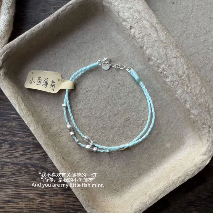 Little Fish Mint Good Luck Handmade Woven Design Bracelet Ins Niche Light Luxury Best Friend Bracelet Graduation Gift