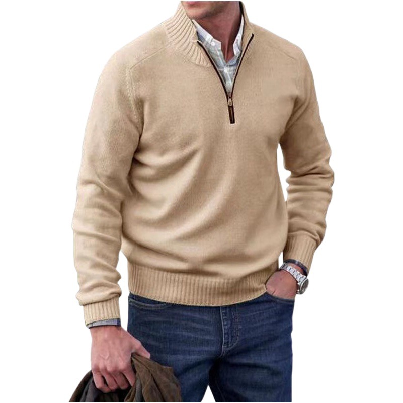 Cross-Border Autumn and Winter New European and American Style Multi-Color Popular Men's Sweater with Stand Collar, Base Layer Knitwear, Men's Warm Sweater