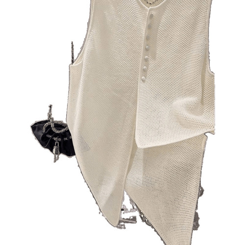 Summer Fashion Thin Knit Cardigan Vest Top for Women, Unstructured French Design Sensibility with Lattice, Loose Outerwear