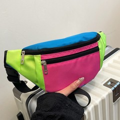 アマゾンの新型流行斜めスパンバッグオックスフォード布衝突色ウエストバッグ女性ファッションカラーステッチ胸携帯電話ショルダーバッグ
