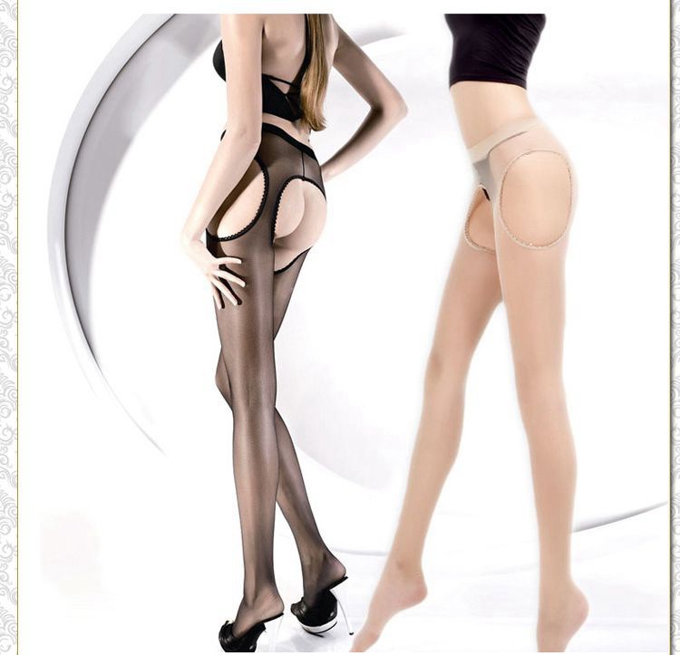 Open-Crotch Sheer Pantyhose, Four-Sided Hollow Design, One-Size Polyester Stockings — detail image 5