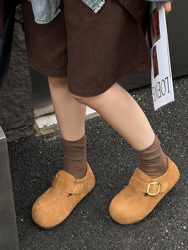 真皮勃肯鞋女2025秋季新款圆头增高厚底套筒时尚百搭牛皮豆豆鞋潮|undefined