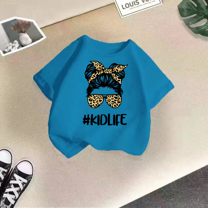 Ropa para niños transfronterizos 2024 verano nuevas camisetas de manga corta para niños y niñas tops de cuello redondo de moda bebé de media manga de algodón