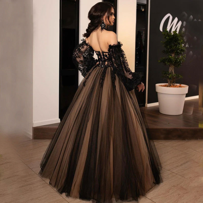 Comercio exterior de Europa y América Amazon AliExpress deseo nuevo tubo encaje negro Top burbuja temperamento manga larga adelgazamiento vestido