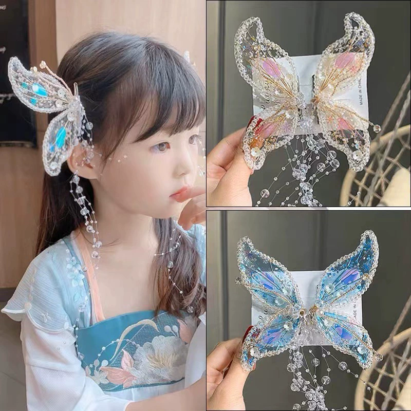 Детская заколка Hanfu для изготовления цветов, жидкая заколка-бант, прессованная сзади, трехмерная Лолита, антикварная имитация крыльев, зажим