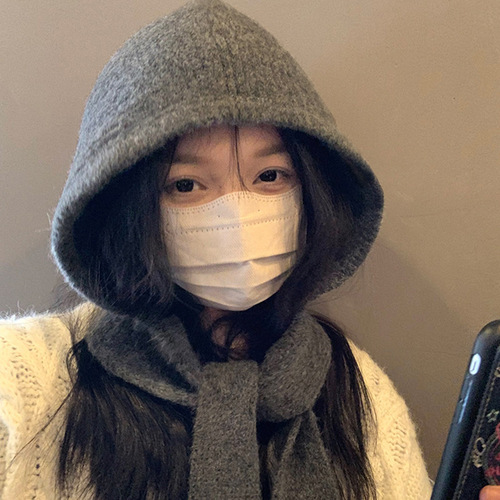 Knitted warm pull-over beanie women's one-piece neck scarf new yarn hat girl ear protection winter large hat