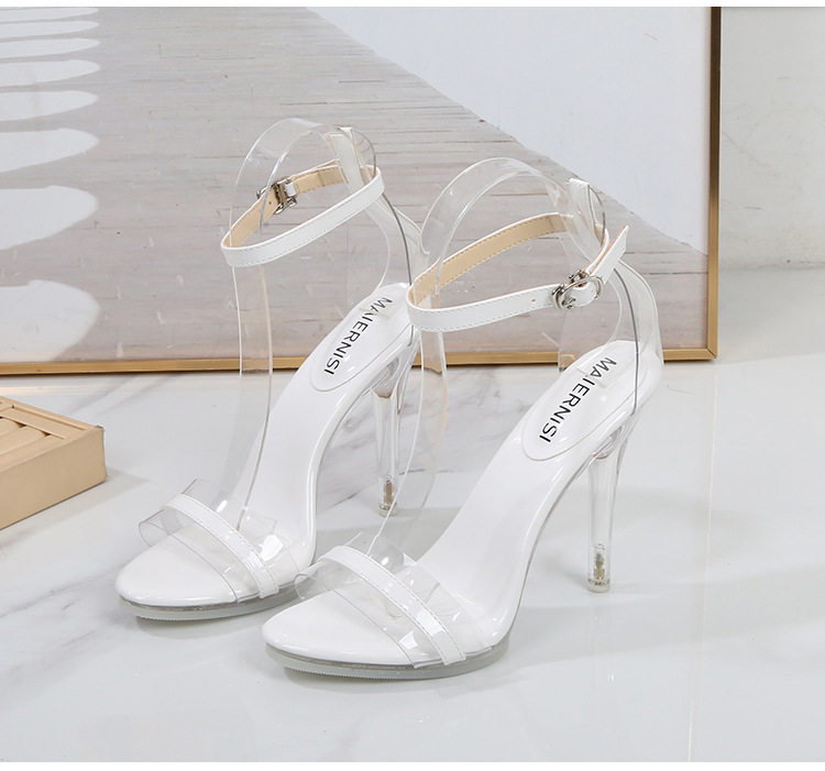 Dép sandal nữ cao gót quai ngang trong suốt đính pha lê, gót nhọn 8–11 cm — Màu bạc, Màu trắng, Màu đen chi tiết 33