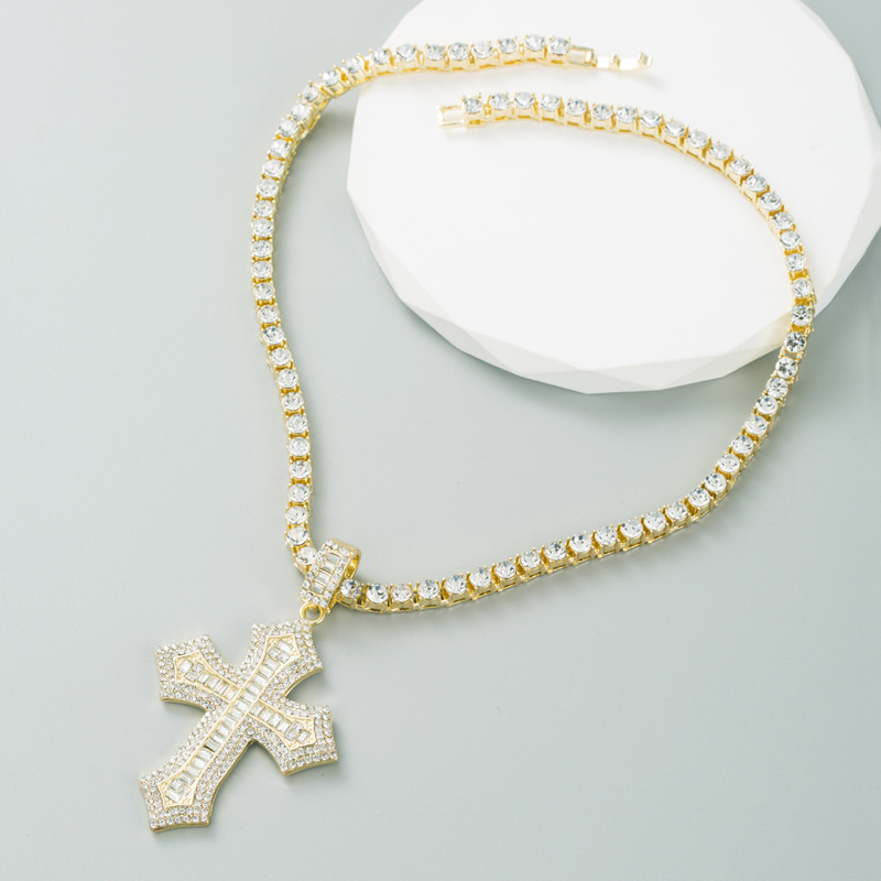 Fashion Cross Alloy Plating Inlay Rhinestones Womenu0027S Pendant Necklace